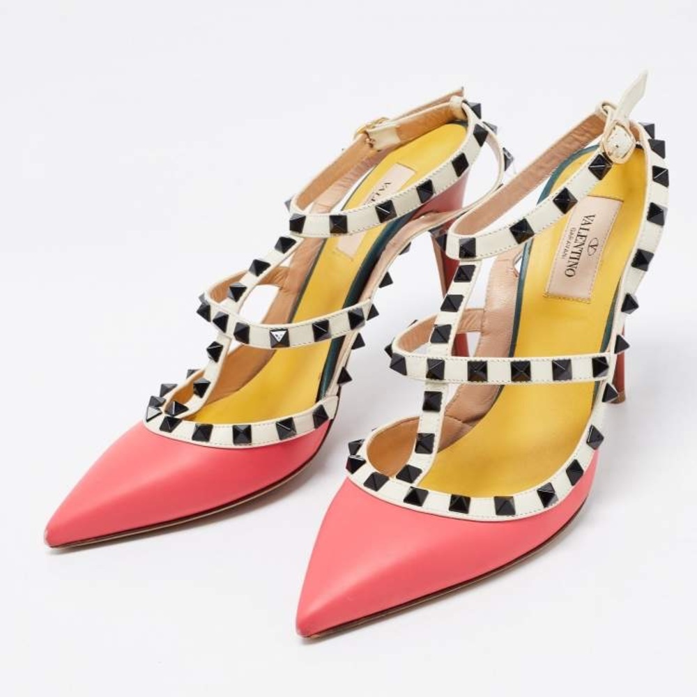 Valentino Pink and Yellow Rockstud Heels size EU 39